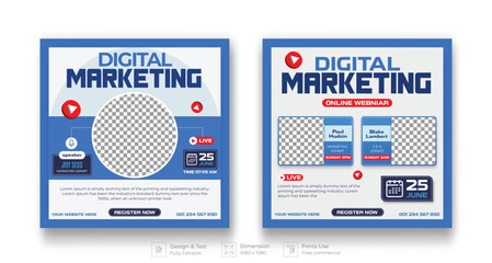Set webinar social media post template concept design. online marketing promotion banner.