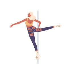 Female Pole Dancer Executing An Acrobatic Pose With Grace And Strength. Illustration Highlights Athleticism And Elegance