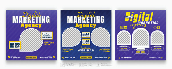 Digital marketing live webinar and business conference social media post design template.