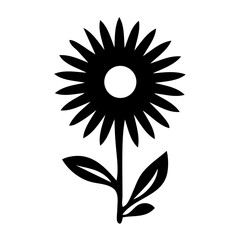 A black silhouette of a sunflower with a large circular center and multiple petals