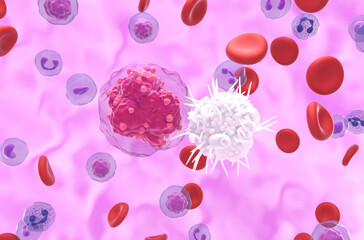 Dendritic cell (DC) recognize Acute Lymphocytic Leukemia (ALL) - closeup view 3d illustration