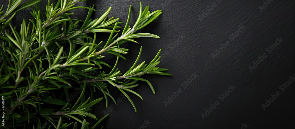 Aufkleber a close-up shot of rosemary on a black background with ample copy space image.