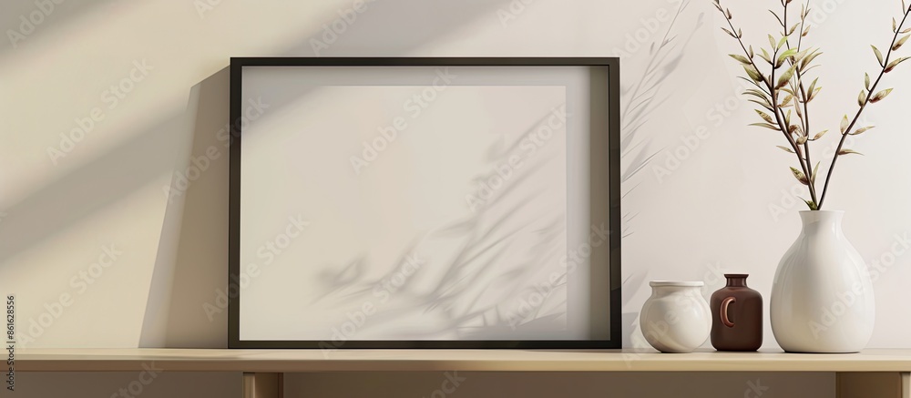 Fototapete a picture frame with copy space image on a neat shelf.