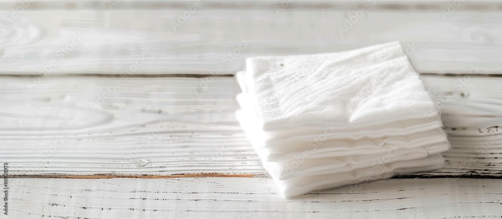 Poster A stack of cotton pads placed on a white wooden surface, providing copy space for adding text to the image.