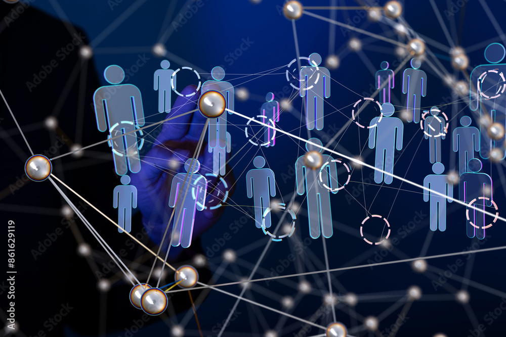 Poster Neural network concept. Connected cells with links.