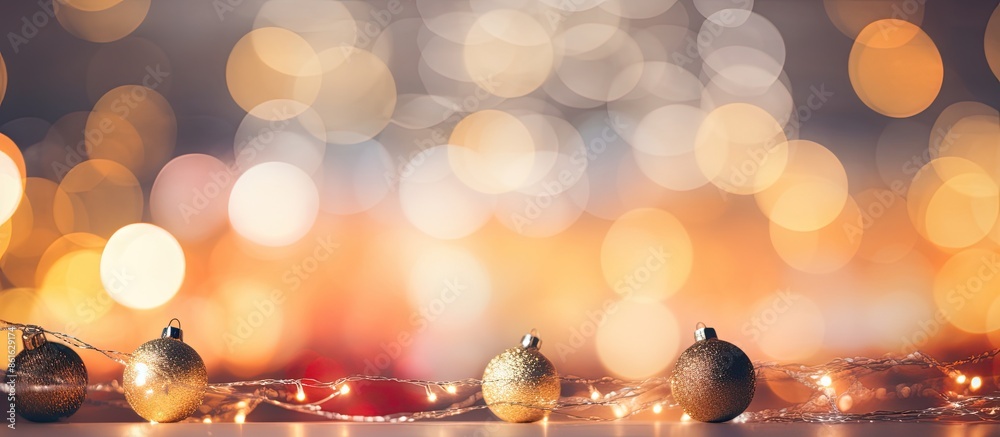 Poster Festive Christmas decoration with a blurry background featuring lights, suitable for adding text or graphics with copy space image.
