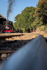 Vintage Steam Train Approaching on Rustic Rail Track