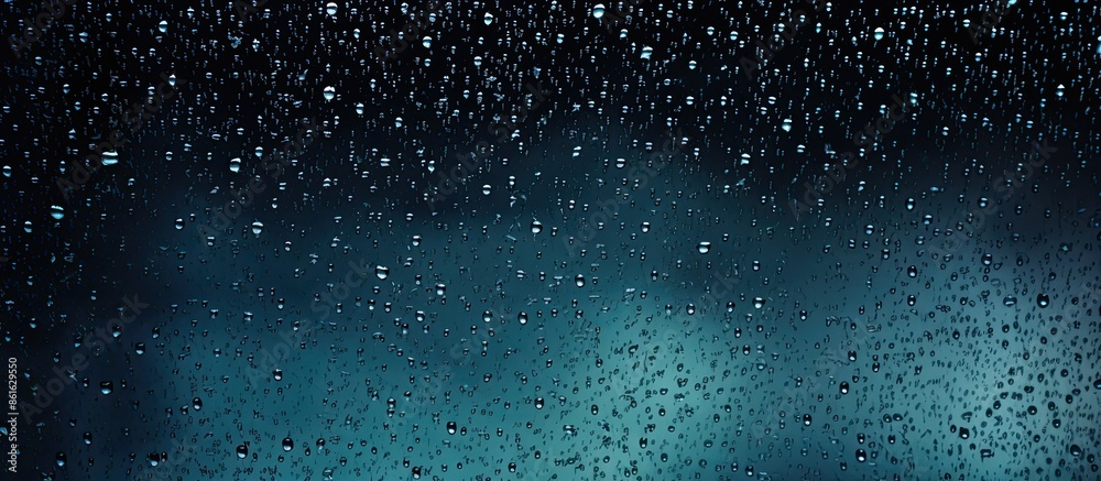 Poster raindrops on glass against a dark backdrop with copy space image.