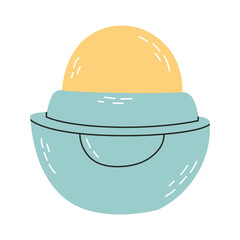 Lip treatment with sun protection. Sunscreen for lips. Balm, lipstick, shine, butterstick. Packaging, bottle, tube. Vector illustration isolated on white background in hand drawn style