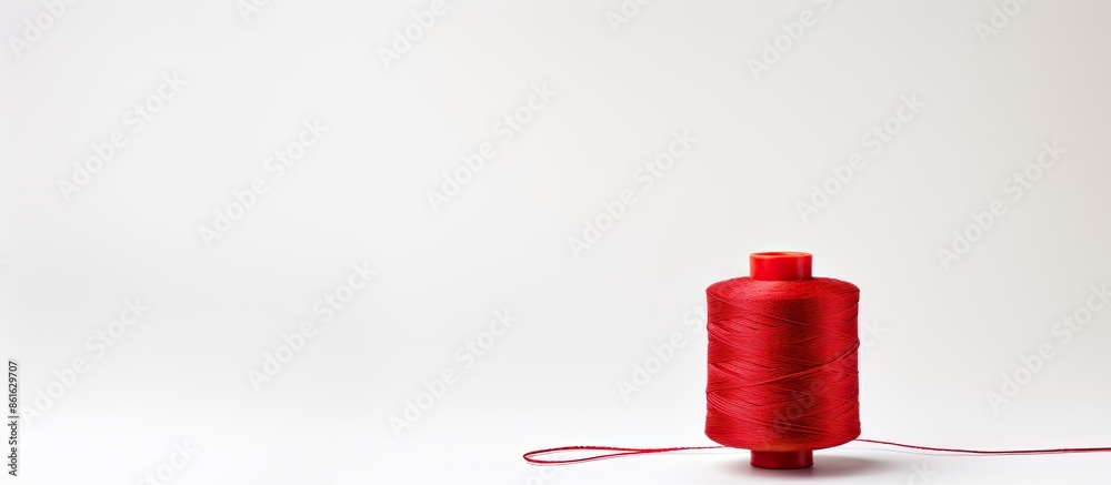 Aufkleber red spool of thread on a white backdrop with copy space image.