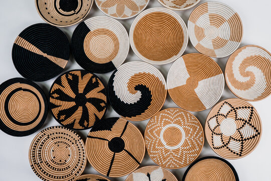 African style baskets, top-down shot, colorful, baskets, bohemian, Vietnamese