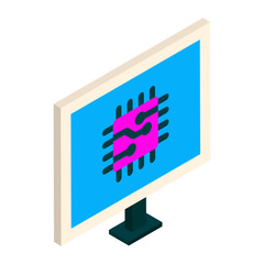 specialized hardware accelerator  isometric concept, application-specific integrated circuit vector de Artificial general intelligence symbol, Natural Language Processing, Deep Learning illustrtion