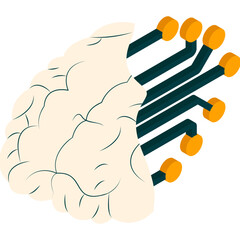 Brain connected with flexible polymer threads  isometric concept, neurodevelopmental stage vector design Artificial general intelligence symbol Natural Language Processing Deep Learning illustration