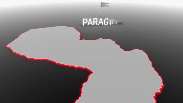 3d animated map of Paraguay gets hit and fractured by the text &ldquo;War&rdquo;