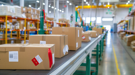 Obraz premium warehouse with cardboard boxes ready to be shipped, e-commerce deposit and logistics