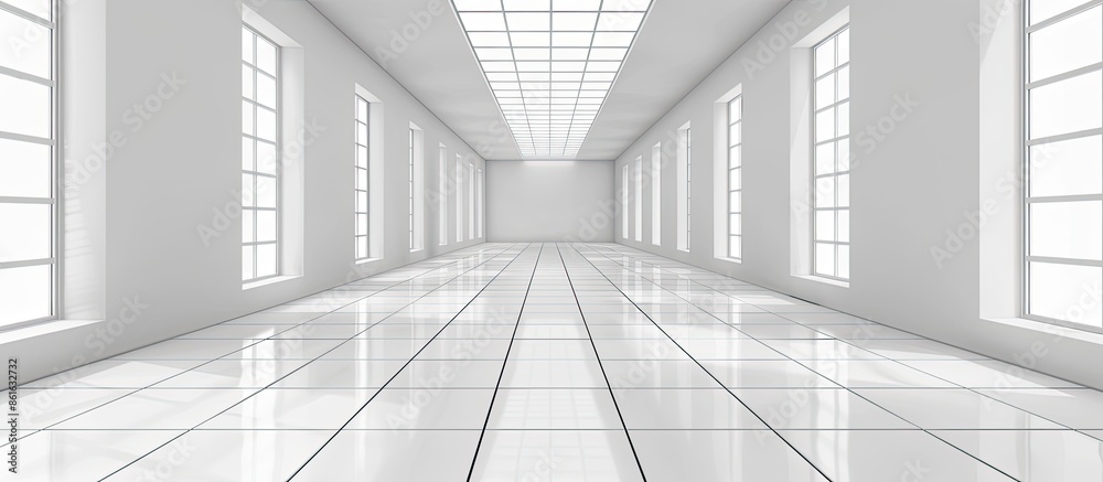 Leinwandbilder Empty room with raise floor or access floor or table floor with grid line clean new and symmetry in perspective view, Perspective straight grid line of floor material in white color background