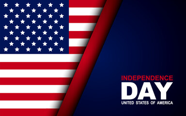 4th of July with United States flag, Independence Day Banner Vector illustration.