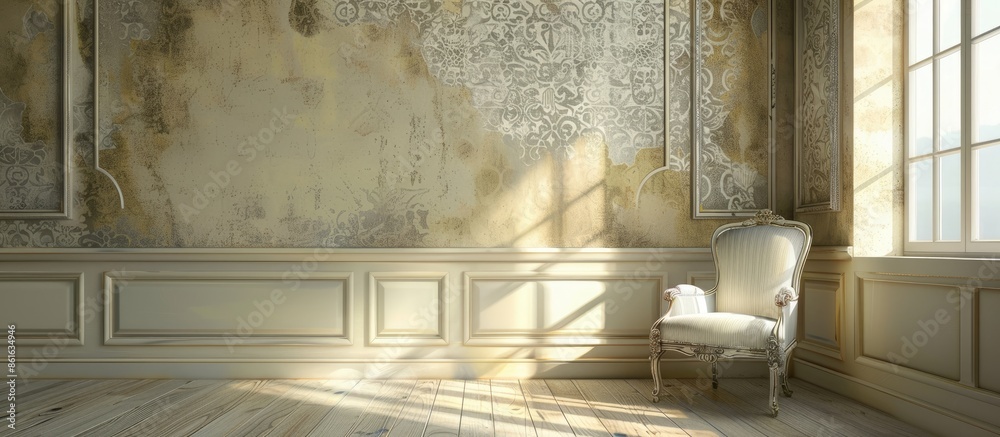 Poster Detail of modern room with decorative wallpaper. with copy space image. Place for adding text or design