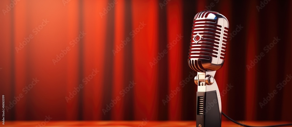 Poster A professional microphone set against a background with abundant space for adding text or images. with copy space image. Place for adding text or design