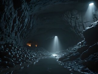 Obraz premium Exploring the hidden wonders of this enchanting underground cavern, where nature's artistry takes center stage. 🌿✨ Unveiling the secrets of the subterranean world, one step at a time