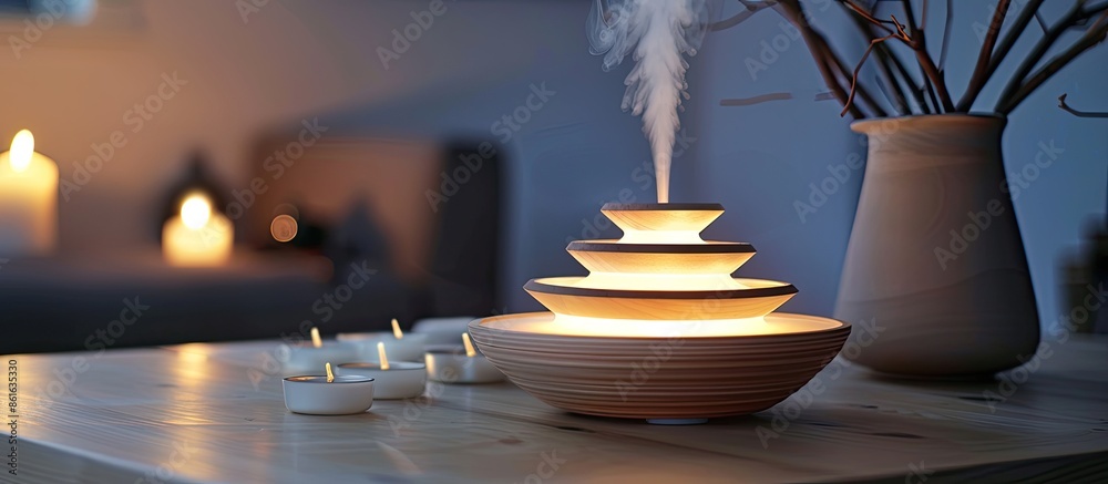 Poster serendipity diffuser - interior accessories premium aroma candle diffuser. with copy space image. pl