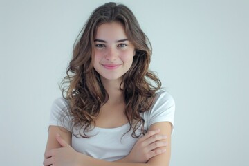 Fototapeta premium A woman with long hair wearing a white shirt