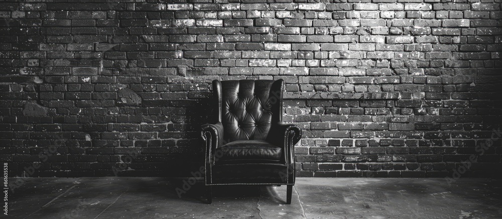 Aufkleber black and white-themed backdrop featuring a chair with a brick wall in the background, ideal for pre