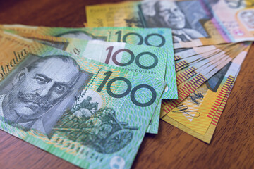Aussie australian money as financial background. AUD dollar banknote  a