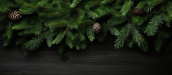 Christmas pine tree branches backdrop with copy space image for wallpaper.