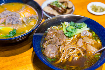 Taiwanese famous food with sliced red braised beef noodles