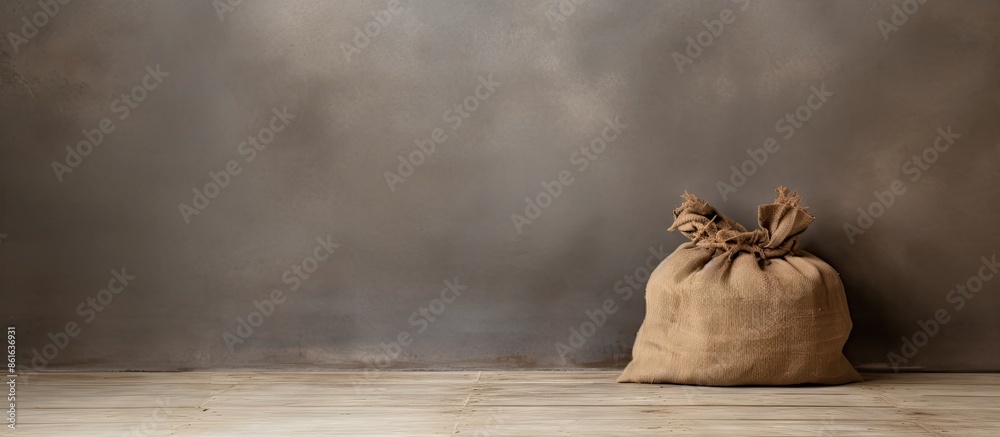 Poster a brown sackcloth laid on a shiny concrete floor, providing a rustic touch to the copy space image.