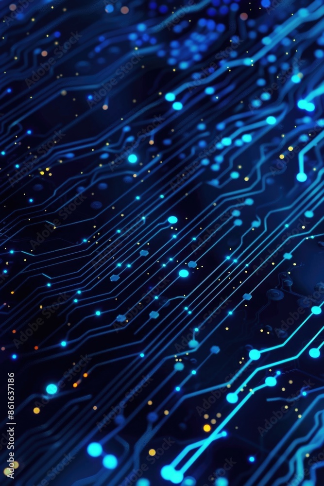 Poster close-up view of a computer circuit board with various components and wires
