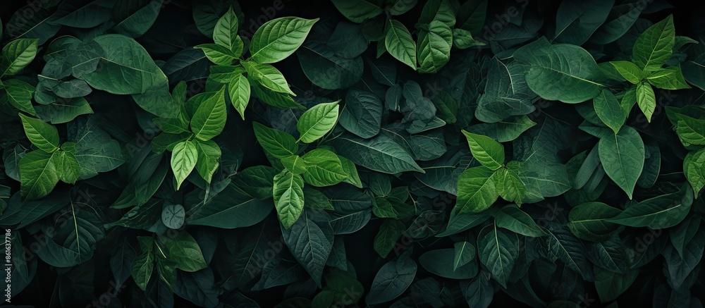 Fototapete Texture of a background featuring green leaves with empty space for more elements in the image. with copy space image. Place for adding text or design