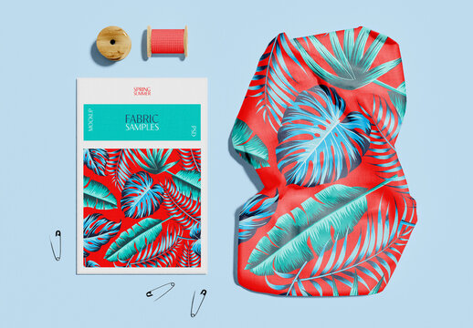 Fabric Swatches and Sewing Tools Mockup