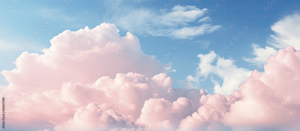 Poster clear blue sky with soft pink clouds providing a lovely natural texture for a serene sky and cloud p