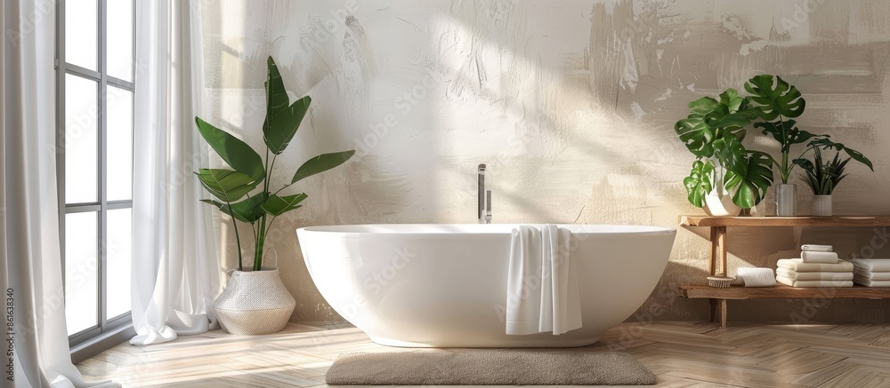 Poster Master bathroom with simple features in modern home. with copy space image. Place for adding text or design