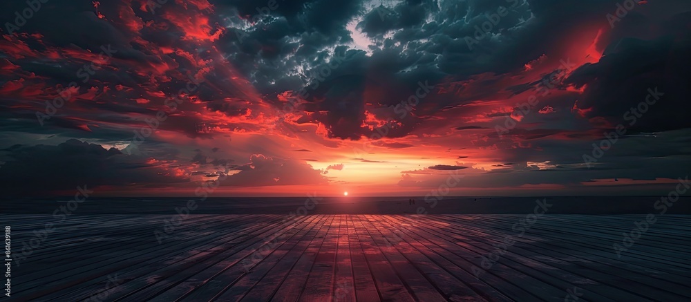 Poster dark floor background with beautiful sunset cloud night sky horizon. with copy space image. place fo