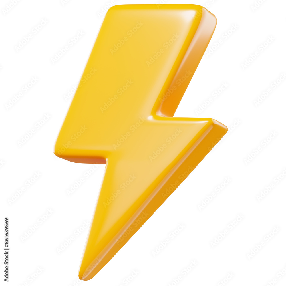 Wall mural yellow 3d lightning flash bolt icon isolated on transparent background for energy and power concepts