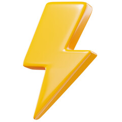 Yellow 3D Lightning Flash Bolt Icon Isolated on Transparent Background for Energy and Power Concepts
