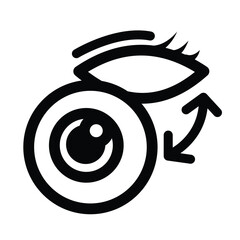 Prosthetic or fake eye ball support icon illustration with black outline isolated on square white background. Simple flat cartoon art styled drawing.