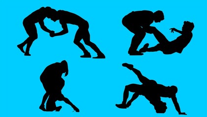 lucha olimpica, vectores, conjunto de siluetas, ilustracion, ejercicio, atleta, deportes, lucha