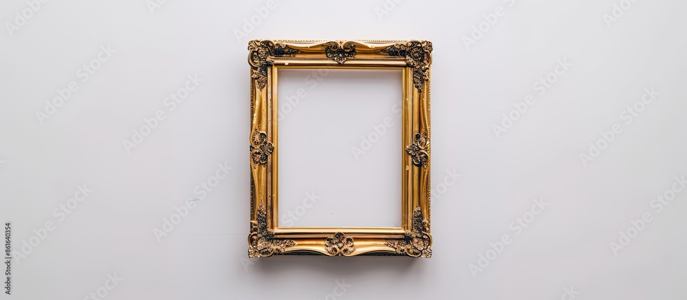 Poster gilded wooden frame with cutout canvas on white backdrop, providing a simple and elegant look with c