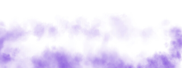Purple fog or smoke. Purple smog clouds on floor. Cigarette smoke. Morning fog over land or water surface. Magic haze. Cloud, smoke, fog. PNG.