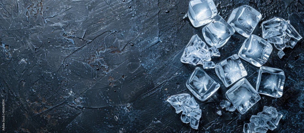 Aufkleber top view of frozen ice cubes for cocktails on a background with copy space image.