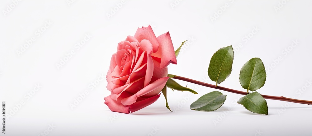 Poster rose flower with copy space image on a white backdrop.