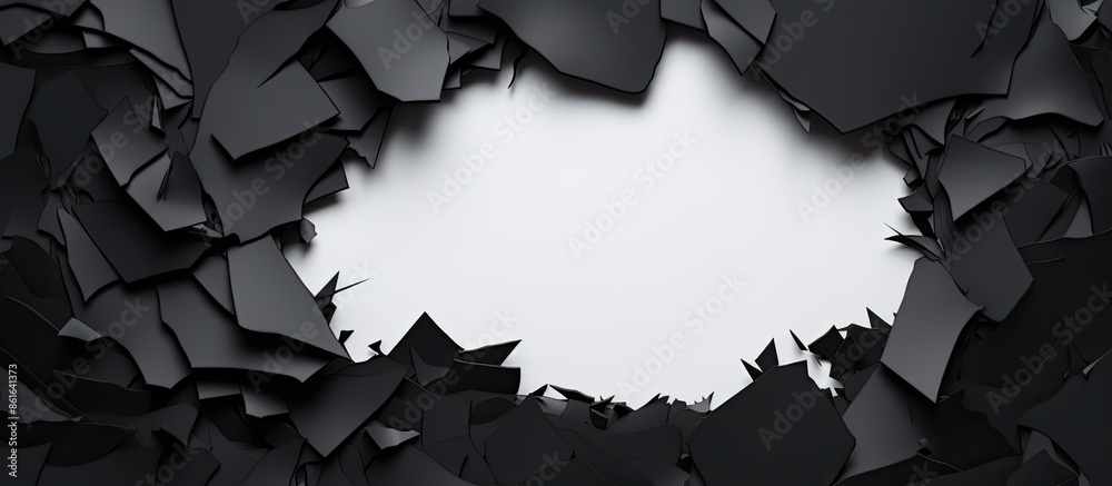 Poster ripped black paper set against a white backdrop with room for an advertising message in the copy spa