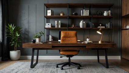 Home office with productivity and style using sleek, ergonomic furniture and personalized decor ai-generated
