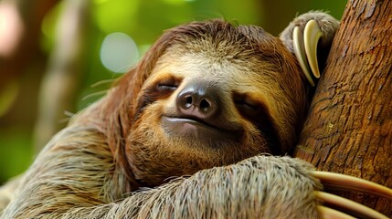Fototapeta premium Lazy sloth on tree