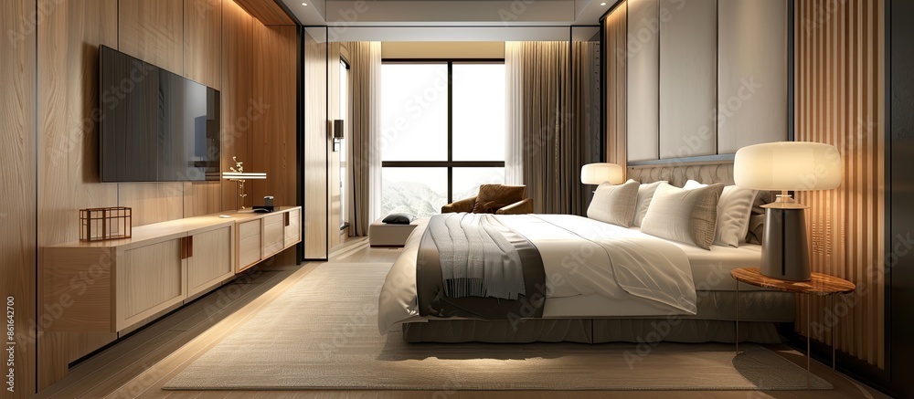 Poster interior of modern comfortable hotel room. with copy space image. place for adding text or design
