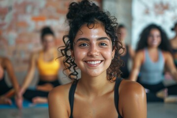 Fototapeta premium Portrait of a young adult woman at yoga class